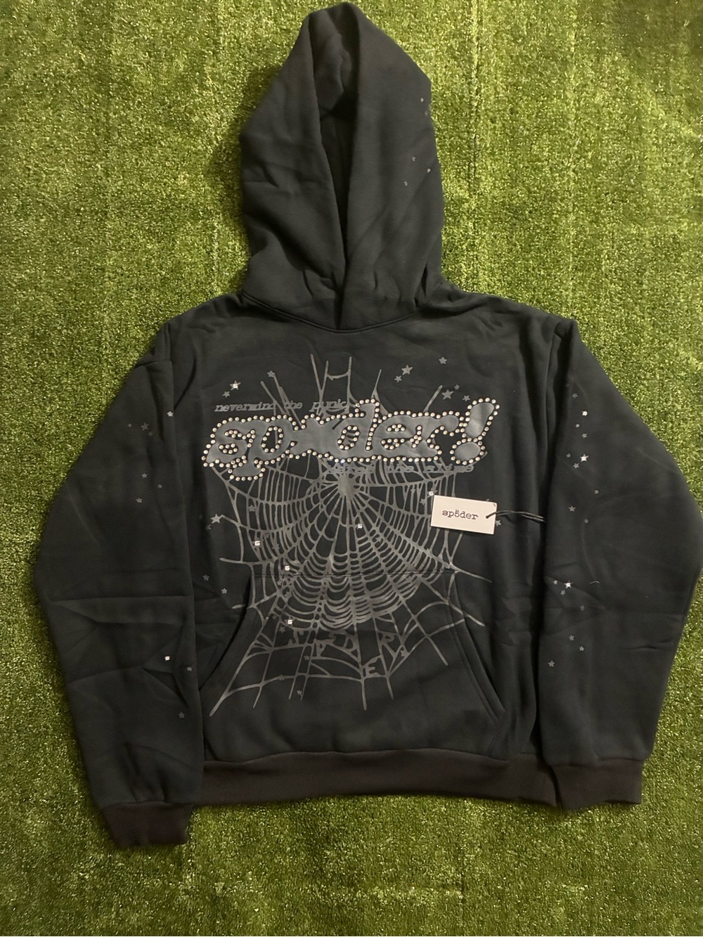 Spider hoodie punk v2 black with rhinestones